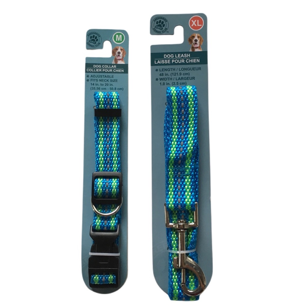Blue Dog Collar and Dog Leash Set